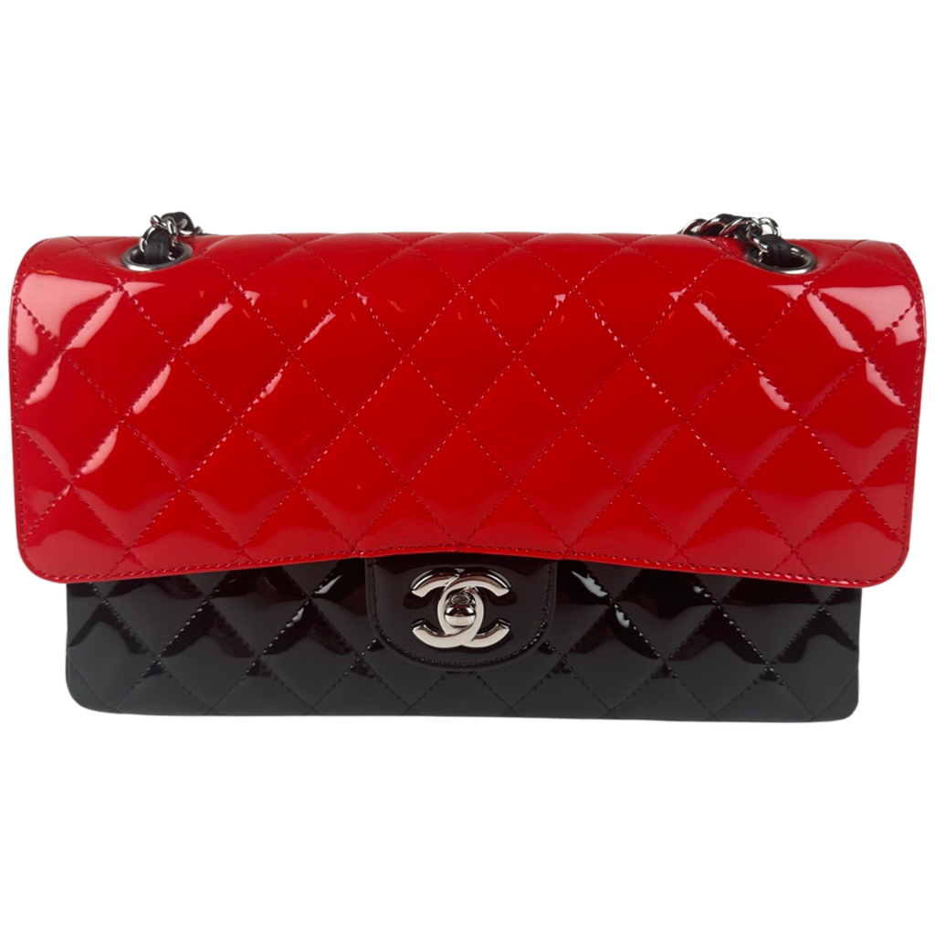 Chanel Patent Leather Medium Classic Double Flap Red Black