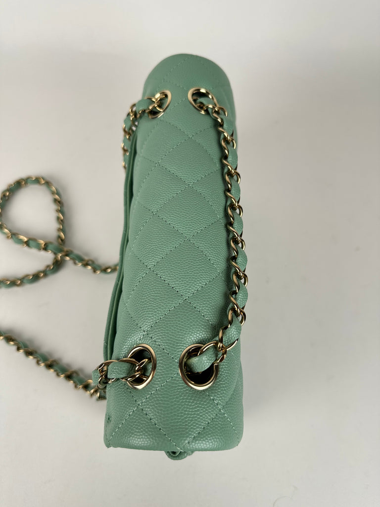 Chanel Caviar Quilted Small Classic Double Flap 23P Green