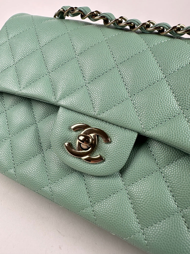 Chanel Caviar Quilted Small Classic Double Flap 23P Green