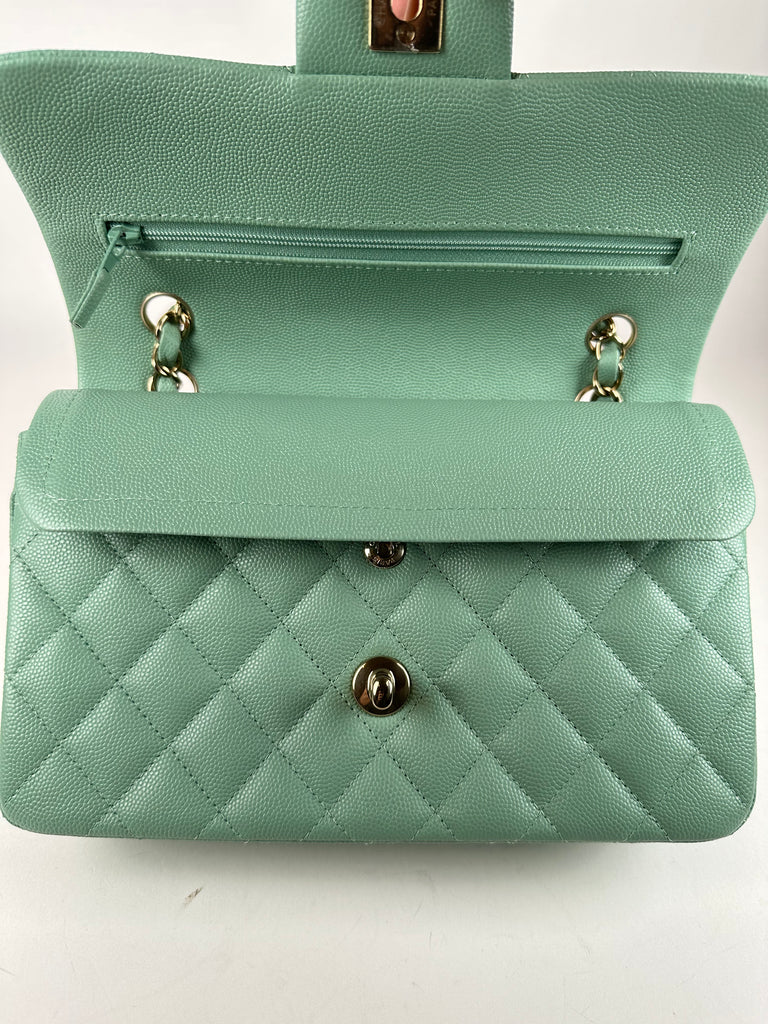 Chanel Caviar Quilted Small Classic Double Flap 23P Green