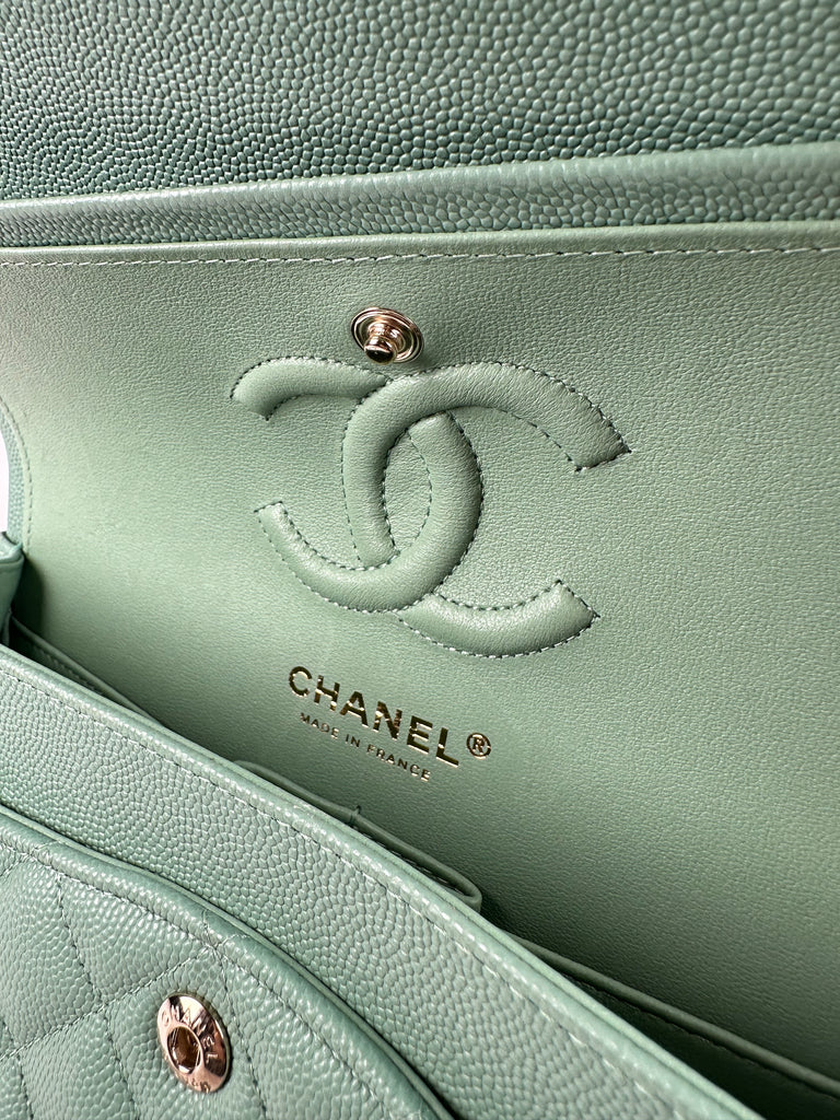 Chanel Caviar Quilted Small Classic Double Flap 23P Green