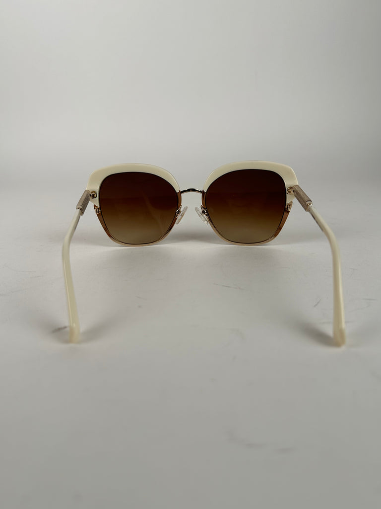 Balmain Gold and White Cat Eye Style Sunglasses