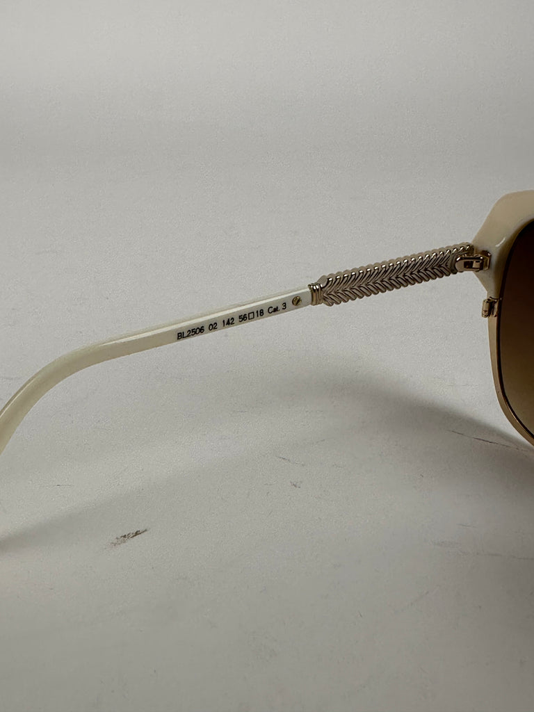 Balmain Gold and White Cat Eye Style Sunglasses