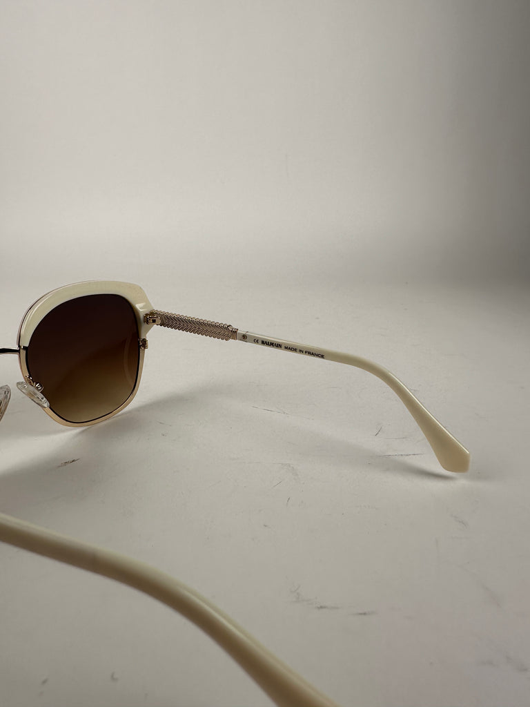 Balmain Gold and White Cat Eye Style Sunglasses