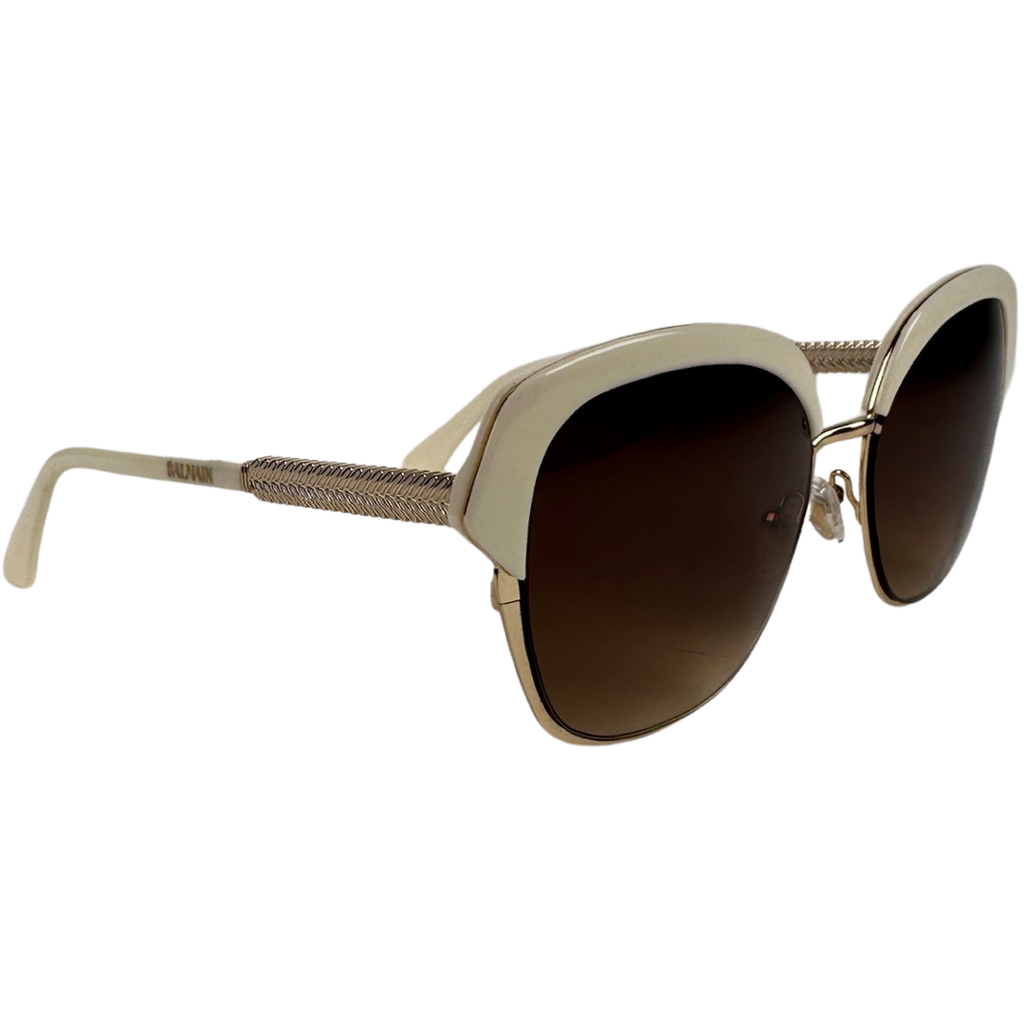 Balmain Gold and White Cat Eye Style Sunglasses