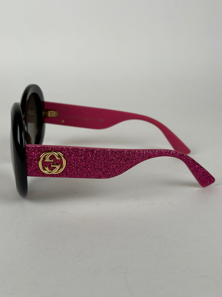 Gucci Round Glitter Pink Tortoiseshell Pattern Sunglasses