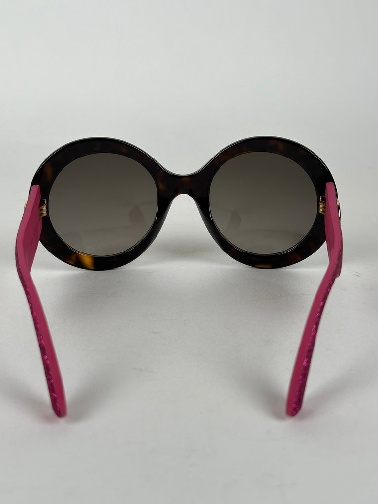 Gucci Round Glitter Pink Tortoiseshell Pattern Sunglasses