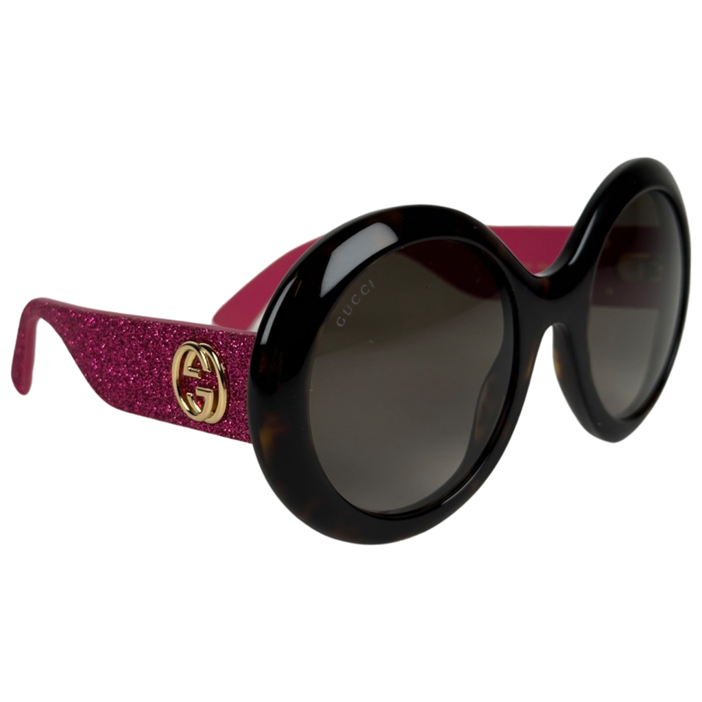 Gucci Round Glitter Pink Tortoiseshell Pattern Sunglasses