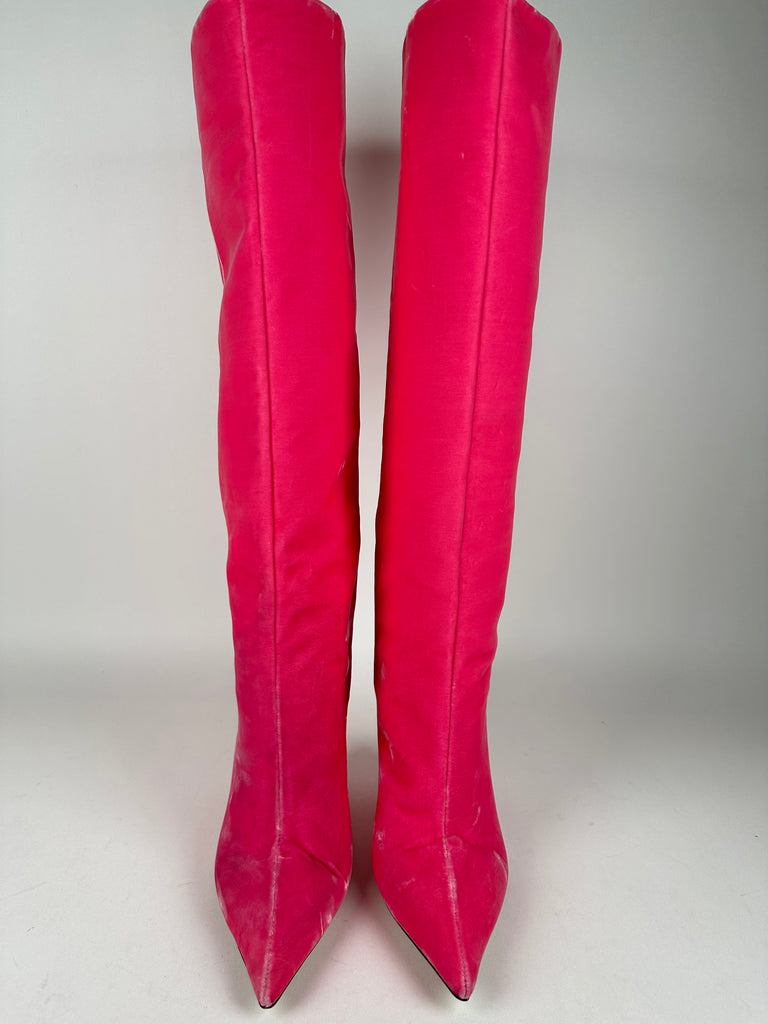 Jimmy Choo Blake 110 Wedge Boot Velvet Candy Pink Size 39.5EU