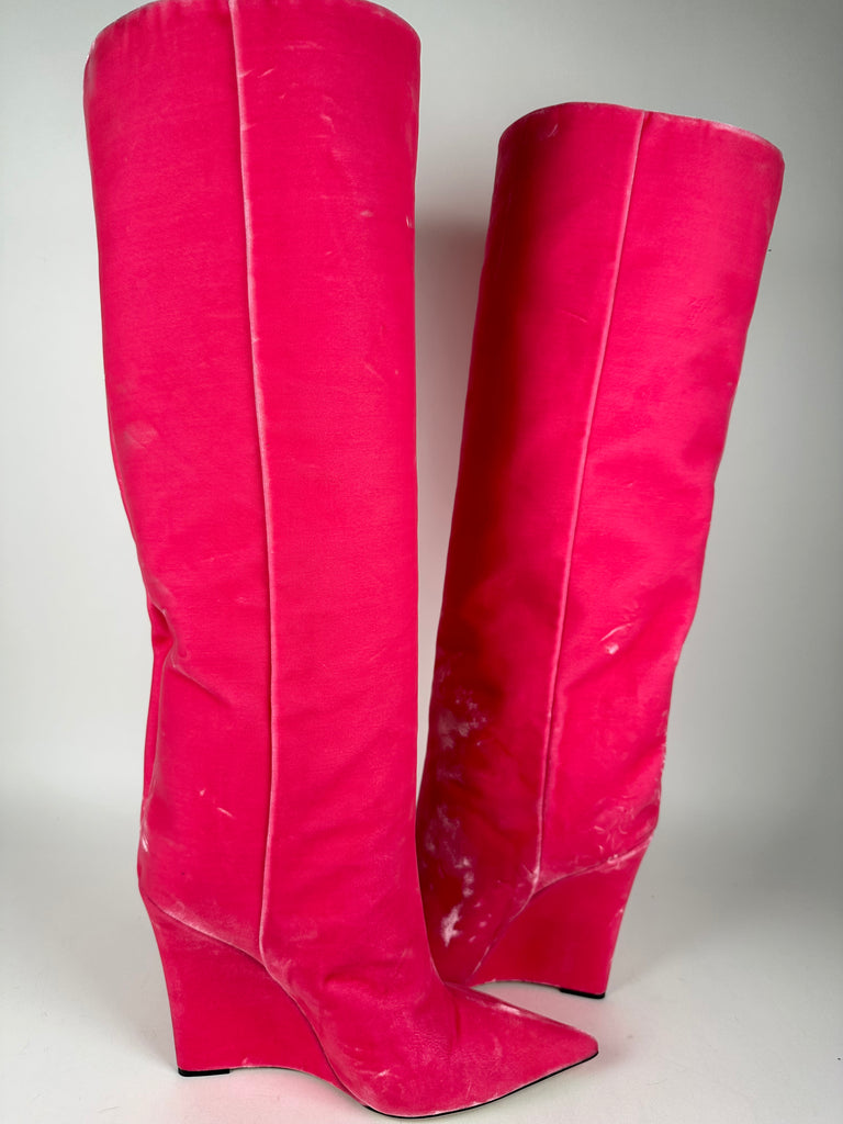 Jimmy Choo Blake 110 Wedge Boot Velvet Candy Pink Size 39.5EU