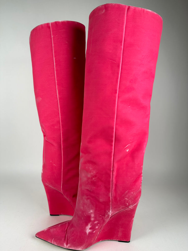 Jimmy Choo Blake 110 Wedge Boot Velvet Candy Pink Size 39.5EU