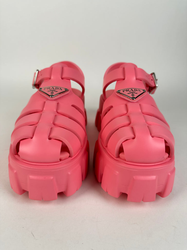 Prada Foam Rubber Triangle Logo Fishermen Monolith Sandal Pink Begonia Size 36EU