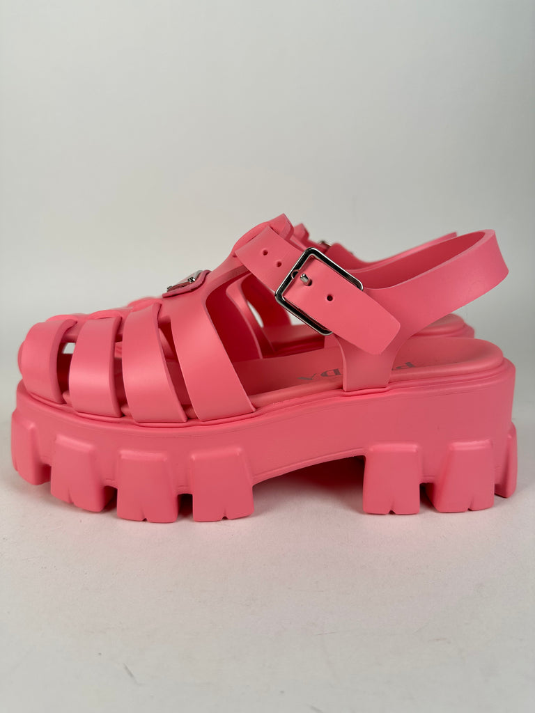 Prada Foam Rubber Triangle Logo Fishermen Monolith Sandal Pink Begonia Size 36EU