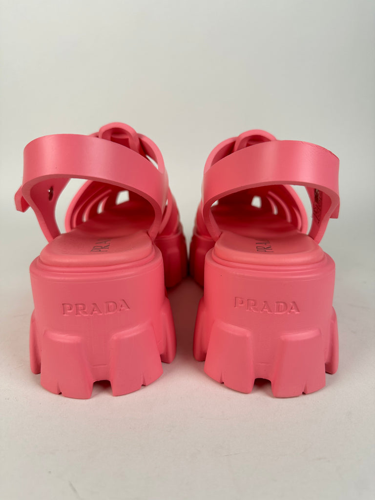 Prada Foam Rubber Triangle Logo Fishermen Monolith Sandal Pink Begonia Size 36EU