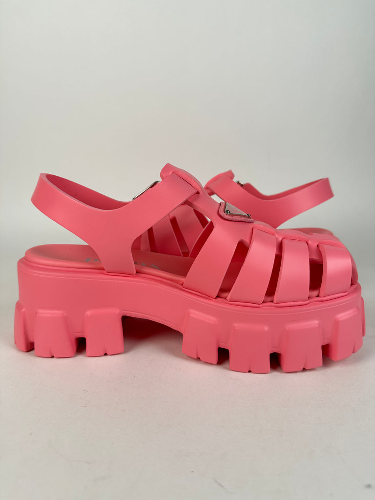 Prada Foam Rubber Triangle Logo Fishermen Monolith Sandal Pink Begonia Size 36EU