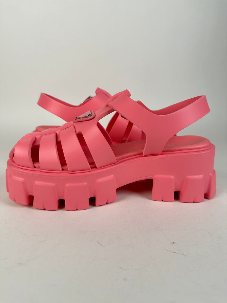 Prada Foam Rubber Triangle Logo Fishermen Monolith Sandal Pink Begonia Size 36EU