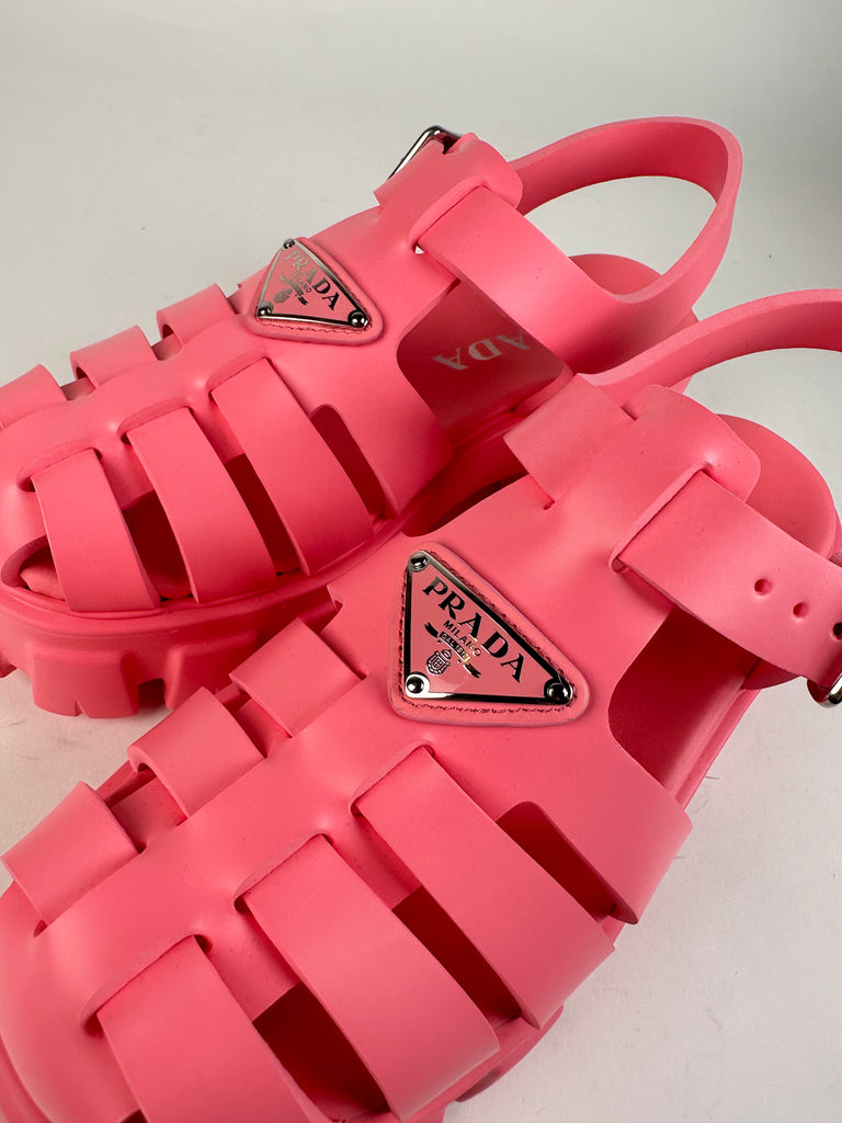 Prada Foam Rubber Triangle Logo Fishermen Monolith Sandal Pink Begonia Size 36EU