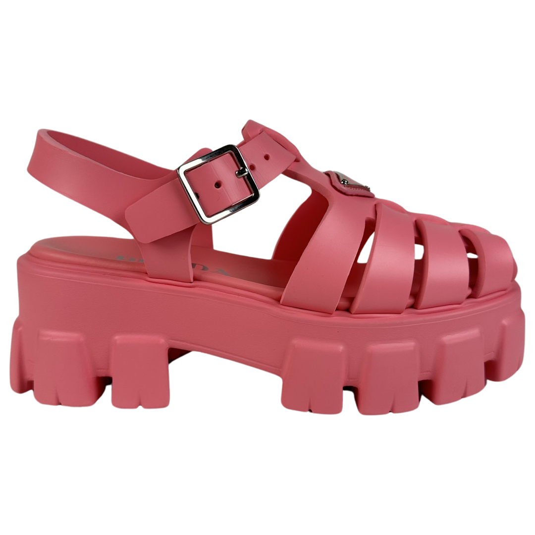 Prada Foam Rubber Triangle Logo Fishermen Monolith Sandal Pink Begonia –  Sacdelux