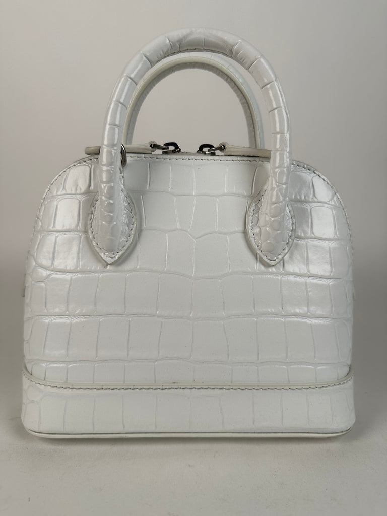 Balenciaga Croc Embossed Calfskin Ville Top Handle Bag XXS White