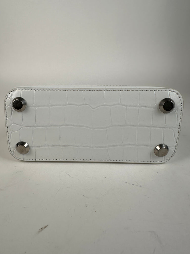 Balenciaga Croc Embossed Calfskin Ville Top Handle Bag XXS White