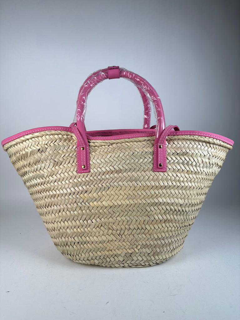 Jacquemus Le Panier Soli Straw Raffia Beach Bag Dark Pink