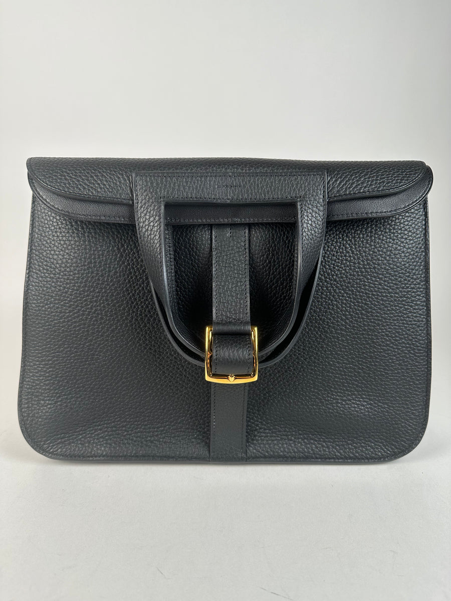 Hermes Taurillon Clemence Halzan 31 GM Black GHW – Sacdelux