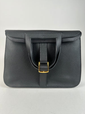 Hermes Taurillon Clemence Halzan 31 GM Black GHW
