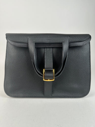 Hermes Taurillon Clemence Halzan 31 GM Black GHW