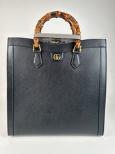 Load image into Gallery viewer, Gucci Wonka Grained Calfskin Large Diana Bamboo Tote Black