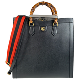 Gucci Wonka Grained Calfskin Large Diana Bamboo Tote Black