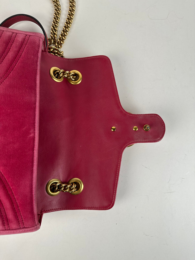 Gucci Velvet Matelasse Mini GG Marmont Shoulder Bag Pink Light Raspberry Rose