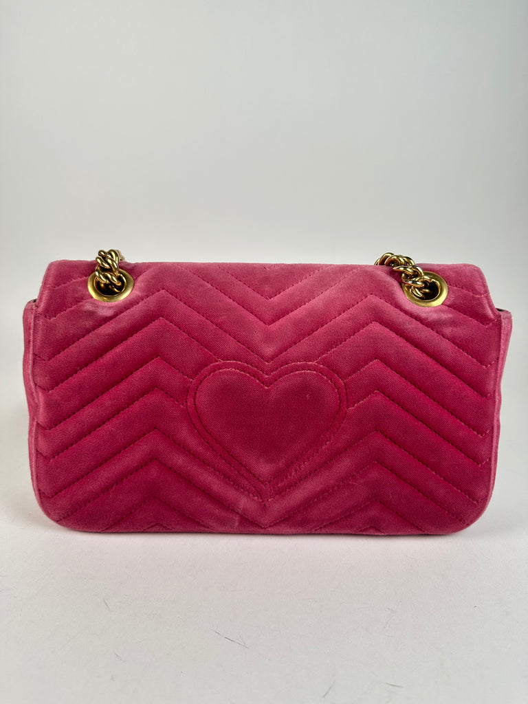 Gucci Velvet Matelasse Mini GG Marmont Shoulder Bag Pink Light Raspberry Rose