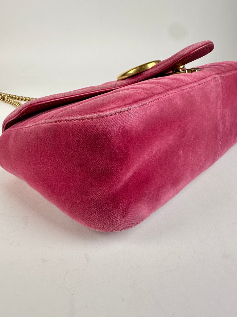 Gucci Velvet Matelasse Mini GG Marmont Shoulder Bag Pink Light Raspberry Rose