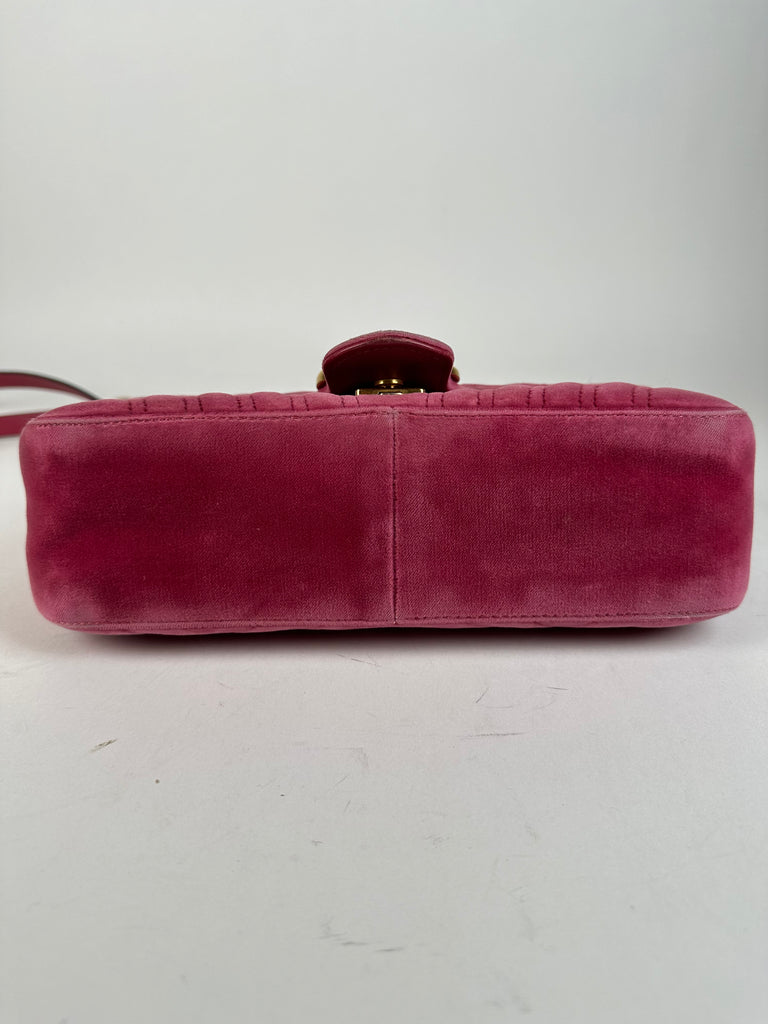 Gucci Velvet Matelasse Mini GG Marmont Shoulder Bag Pink Light Raspberry Rose