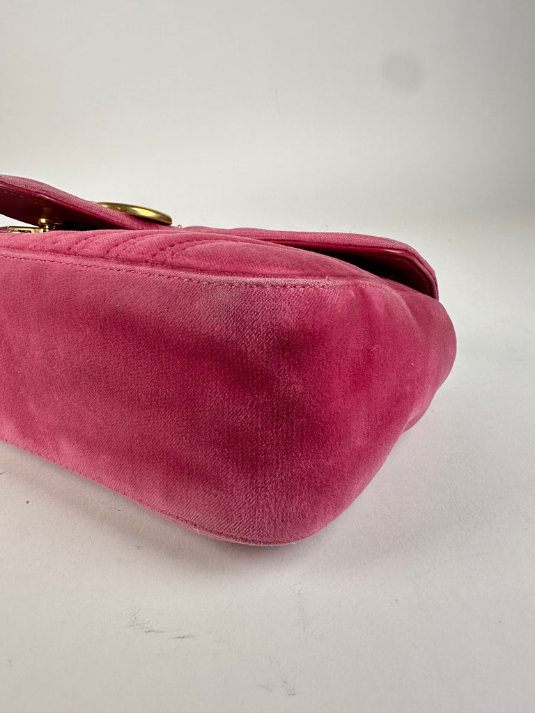 Gucci Velvet Matelasse Mini GG Marmont Shoulder Bag Pink Light Raspberry Rose