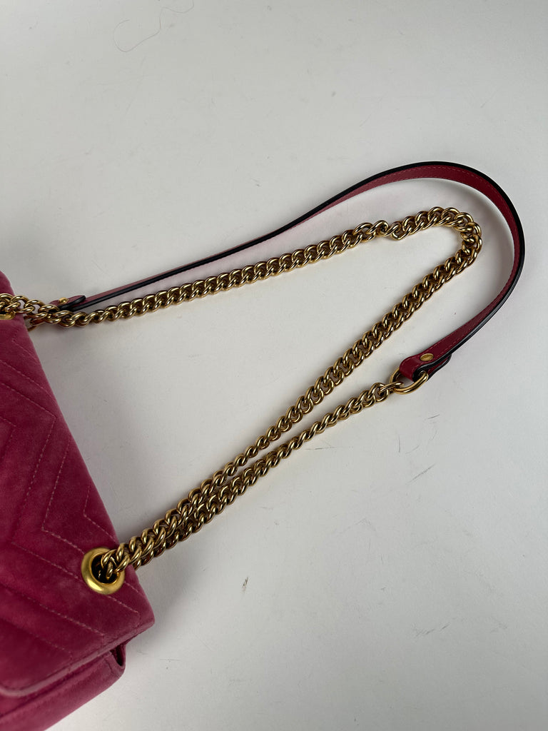 Gucci Velvet Matelasse Mini GG Marmont Shoulder Bag Pink Light Raspberry Rose