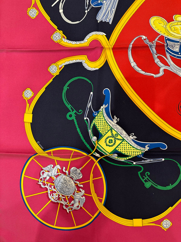 Hermes 90cm Silk Scarf Springs Marine Fuchsia Rouge