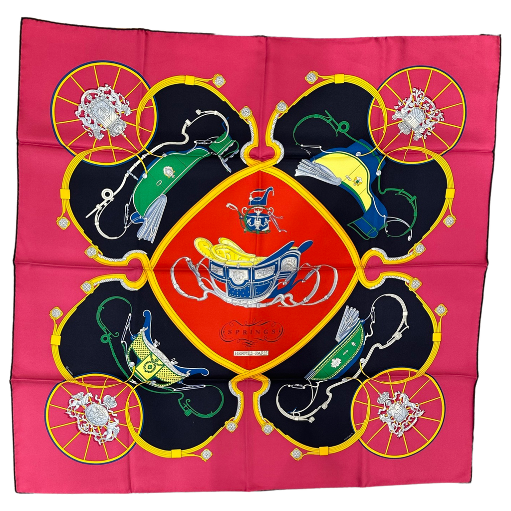 Hermes 90cm Silk Scarf Springs Marine Fuchsia Rouge