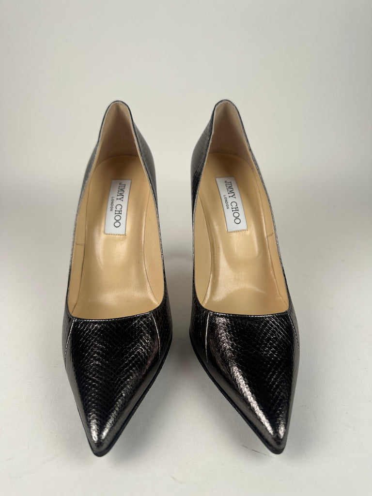 Jimmy Choo Metallic Abel Snakeskin Pump Smoke Size 39EU