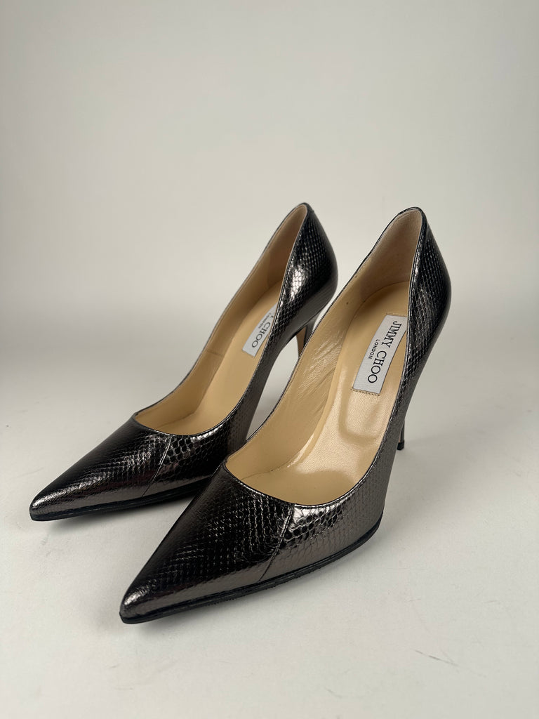 Jimmy Choo Metallic Abel Snakeskin Pump Smoke Size 39EU