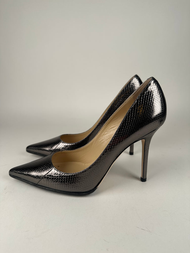 Jimmy Choo Metallic Abel Snakeskin Pump Smoke Size 39EU