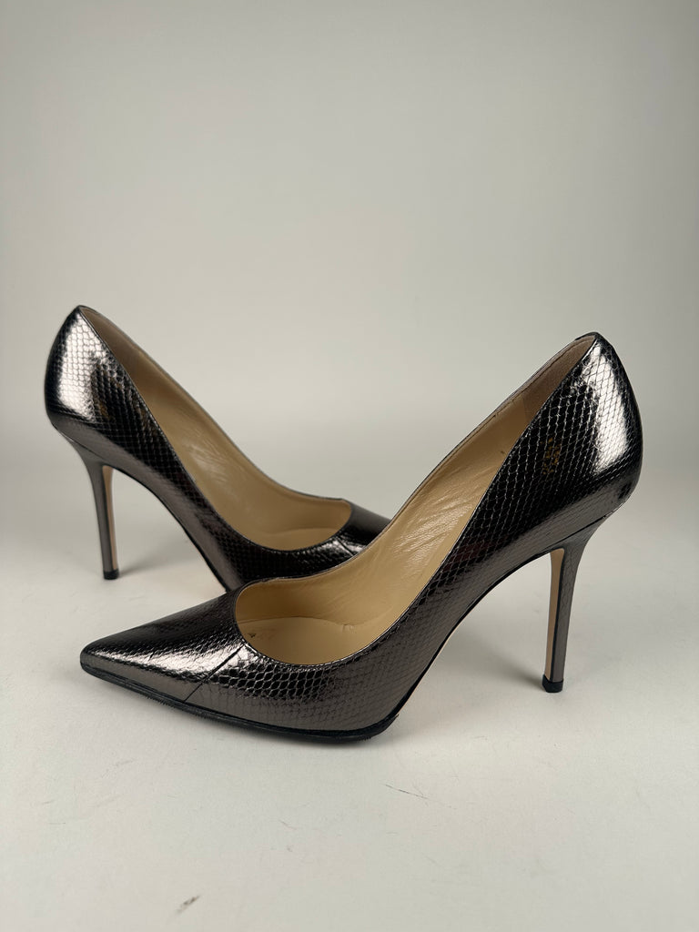 Jimmy Choo Metallic Abel Snakeskin Pump Smoke Size 39EU