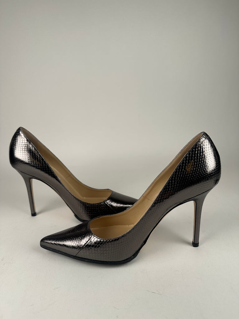 Jimmy Choo Metallic Abel Snakeskin Pump Smoke Size 39EU