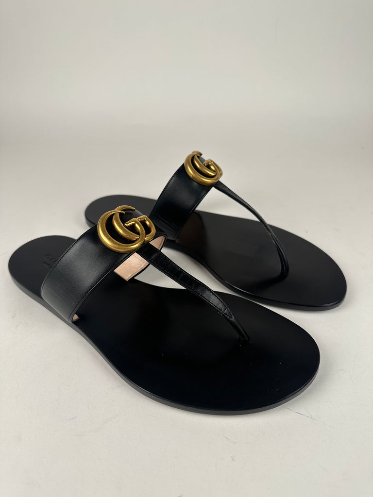 Gucci Marmont Thong Slide Sandal Black Size 38EU