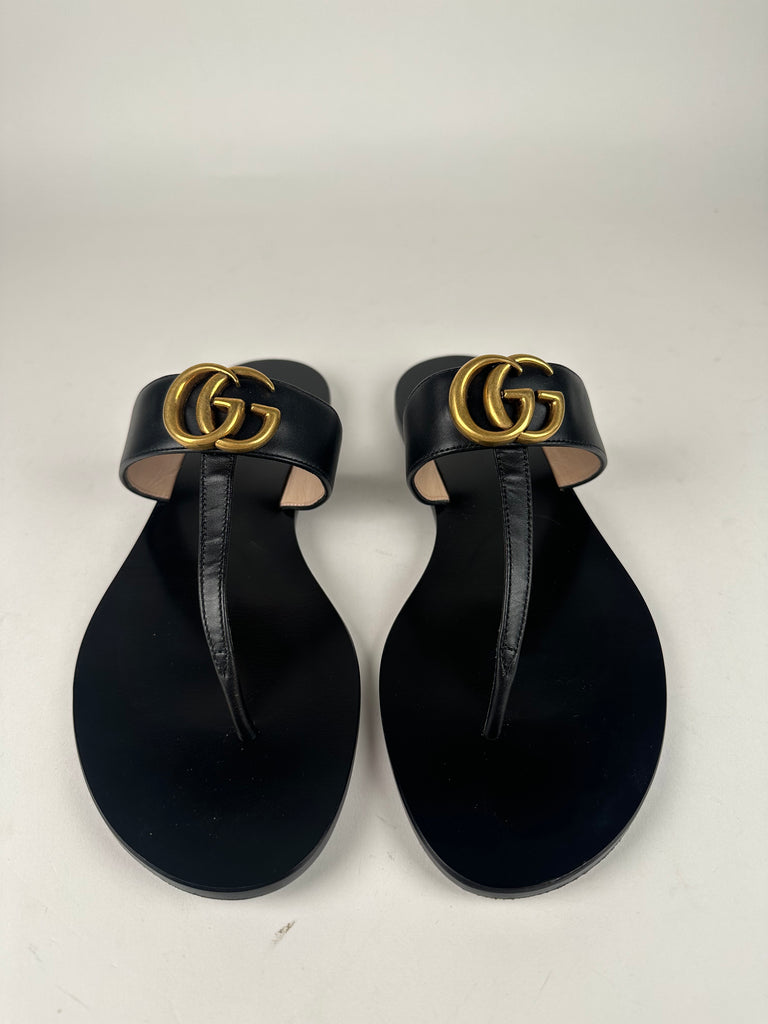 Gucci Marmont Thong Slide Sandal Black Size 38EU