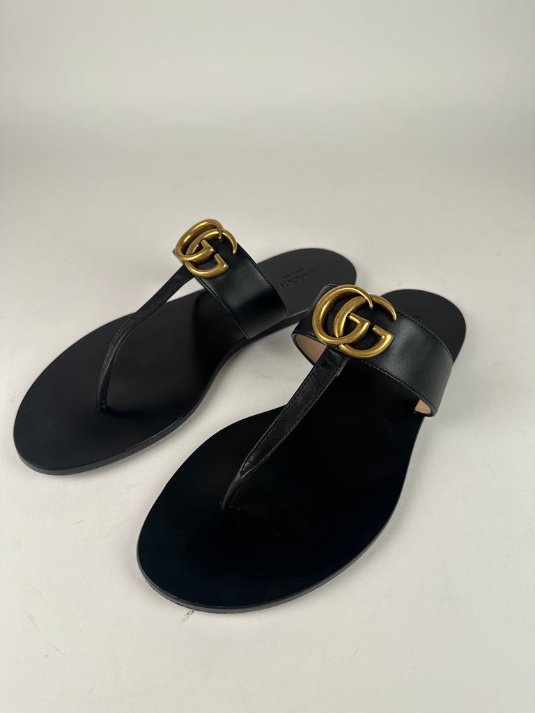 Gucci Marmont Thong Slide Sandal Black Size 38EU