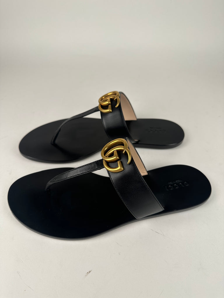 Gucci Marmont Thong Slide Sandal Black Size 38EU