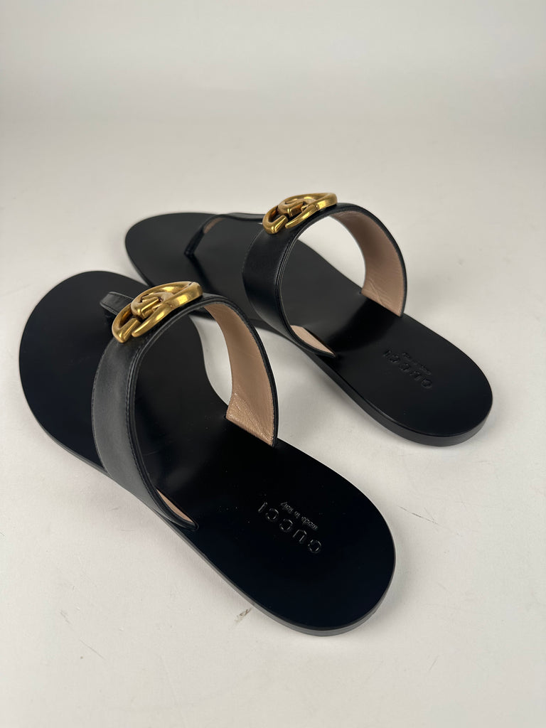 Gucci Marmont Thong Slide Sandal Black Size 38EU