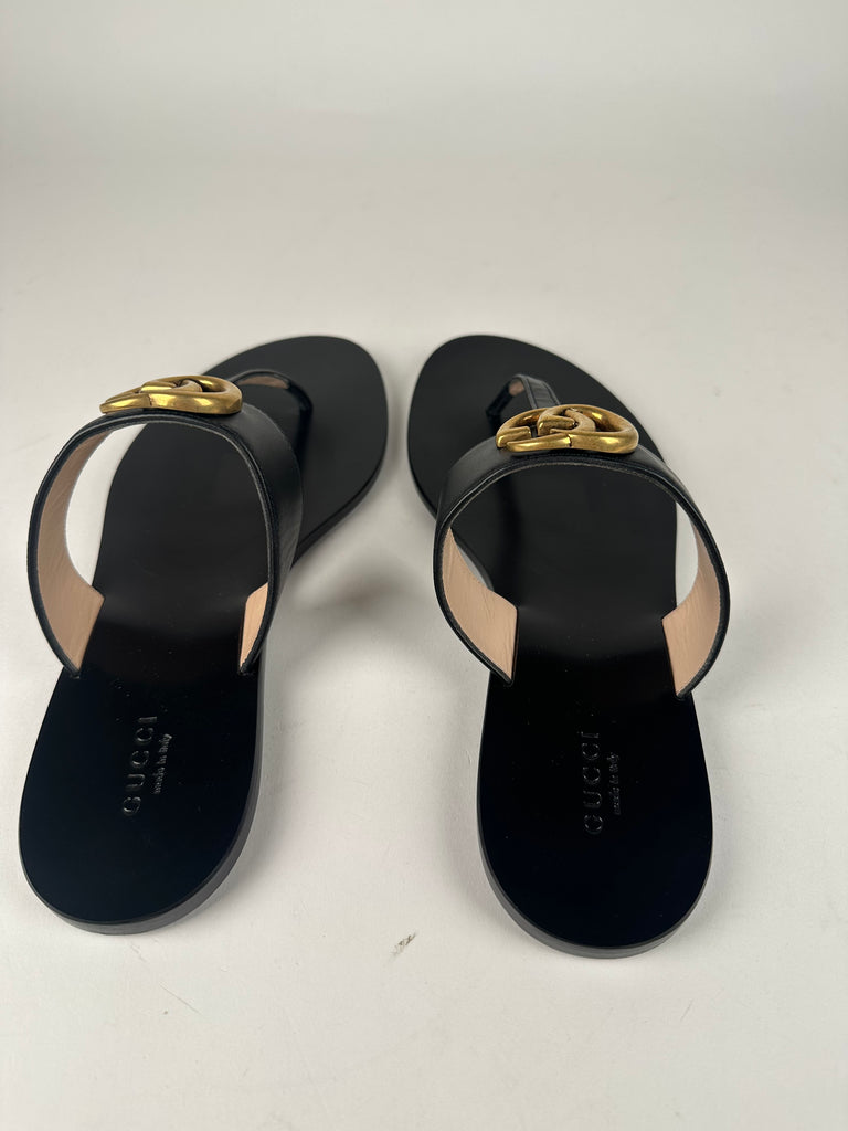 Gucci Marmont Thong Slide Sandal Black Size 38EU