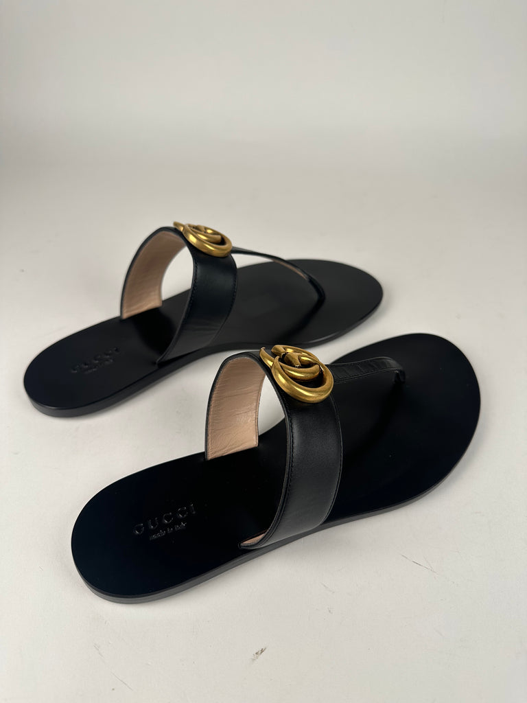 Gucci Marmont Thong Slide Sandal Black Size 38EU